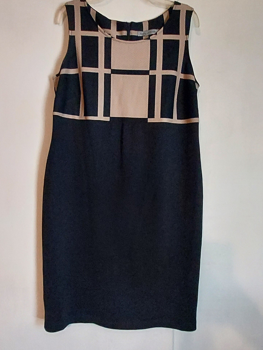 Danny & Nicole Black Dress with Beige Grid Bodice Size 16